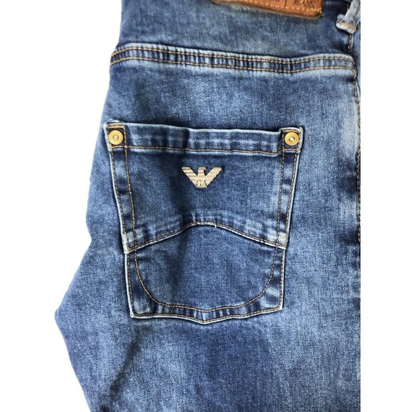 Armani Jeans AJ J29 Slim 29x34 Blue Denim Jeans Button Fly Stretch - Picture 2 of 8
